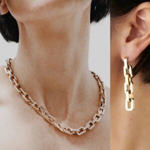 Eddie Borgo Supra Link Chain Necklace 17" and Earring Set 12K Gold Plated